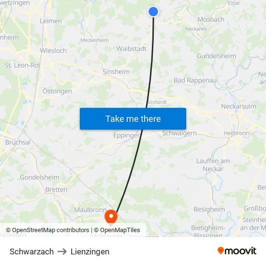 Schwarzach to Lienzingen map