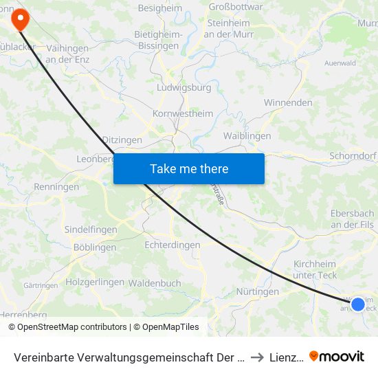 Vereinbarte Verwaltungsgemeinschaft Der Stadt Weilheim An Der Teck to Lienzingen map