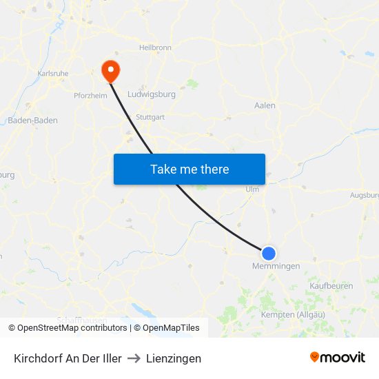 Kirchdorf An Der Iller to Lienzingen map
