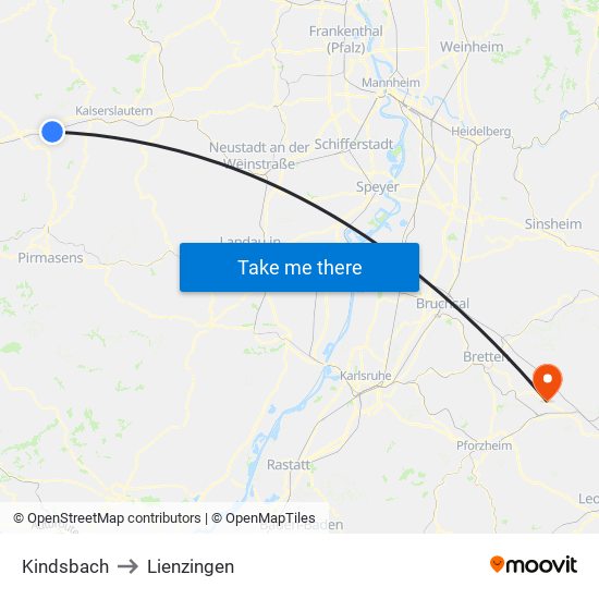 Kindsbach to Lienzingen map