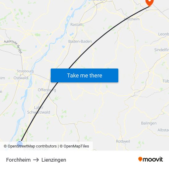 Forchheim to Lienzingen map