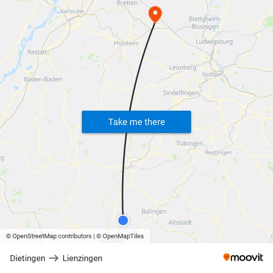 Dietingen to Lienzingen map