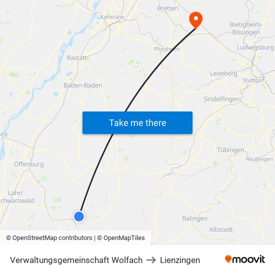 Verwaltungsgemeinschaft Wolfach to Lienzingen map