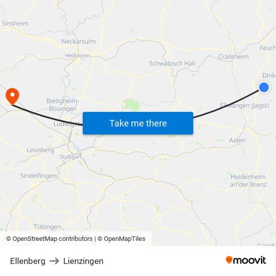 Ellenberg to Lienzingen map