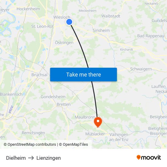 Dielheim to Lienzingen map