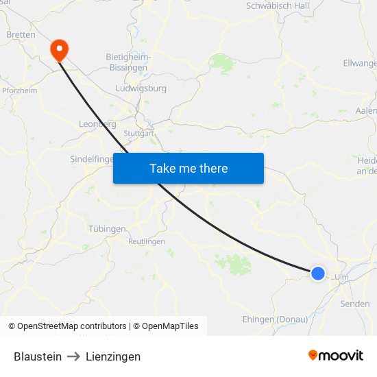 Blaustein to Lienzingen map