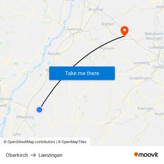 Oberkirch to Lienzingen map