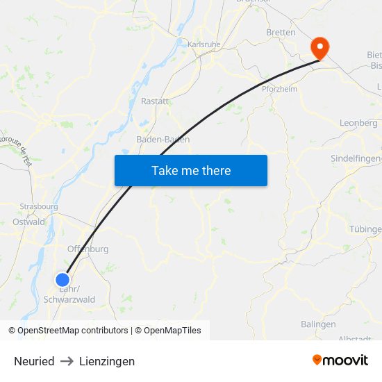 Neuried to Lienzingen map