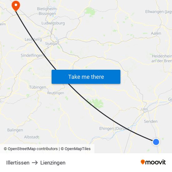 Illertissen to Lienzingen map