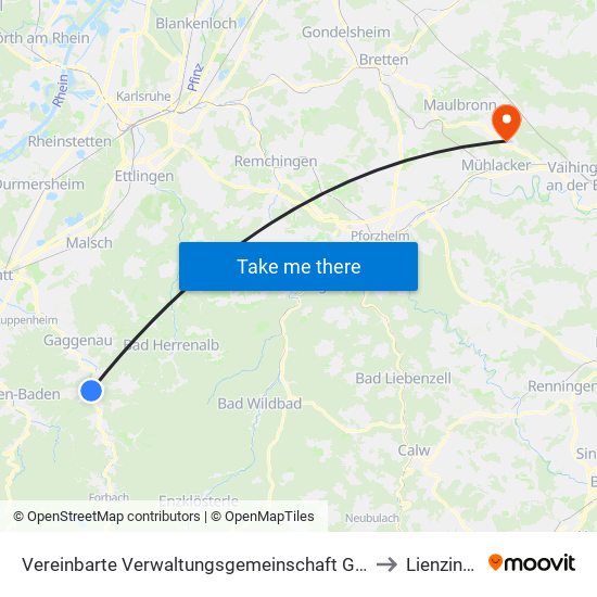 Vereinbarte Verwaltungsgemeinschaft Gernsbach to Lienzingen map