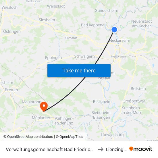 Verwaltungsgemeinschaft Bad Friedrichshall to Lienzingen map
