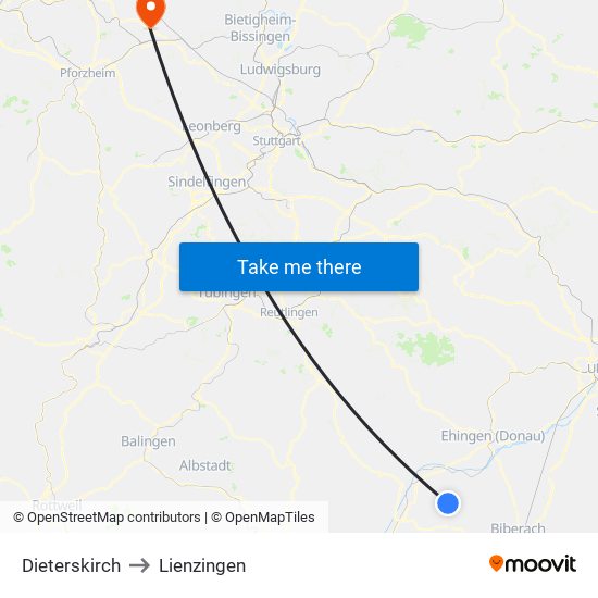 Dieterskirch to Lienzingen map