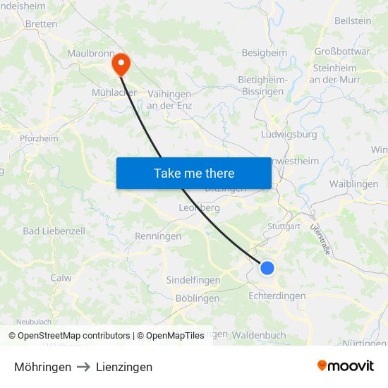 Möhringen to Lienzingen map