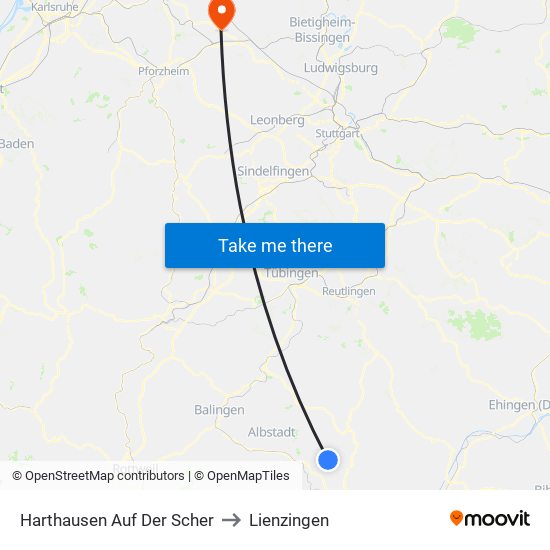 Harthausen Auf Der Scher to Lienzingen map