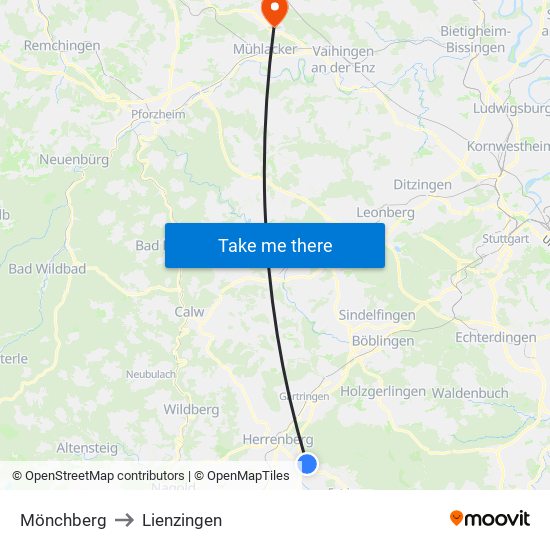 Mönchberg to Lienzingen map