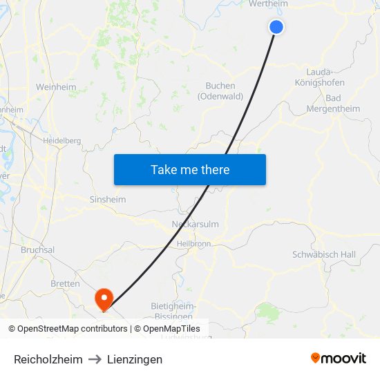 Reicholzheim to Lienzingen map