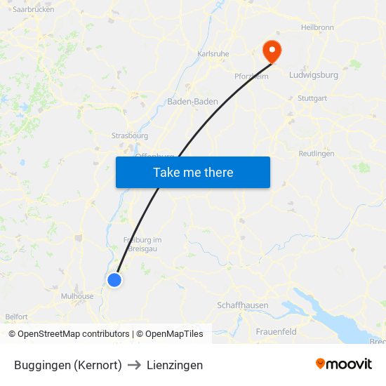 Buggingen (Kernort) to Lienzingen map