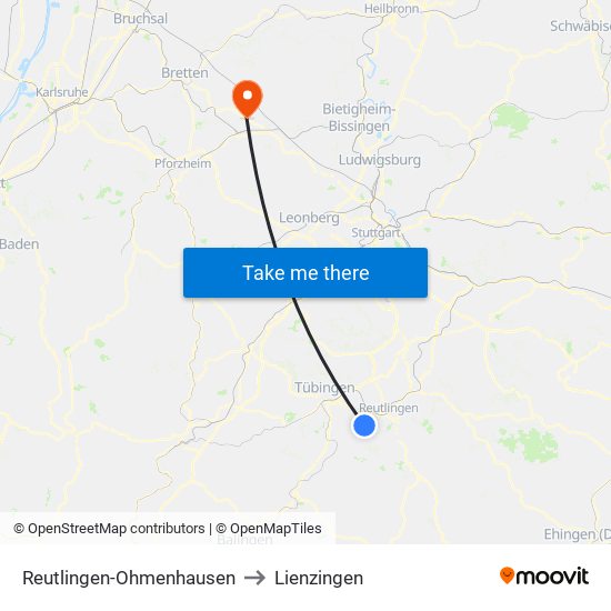 Reutlingen-Ohmenhausen to Lienzingen map