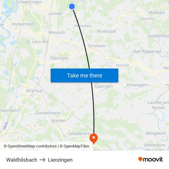 Waldhilsbach to Lienzingen map