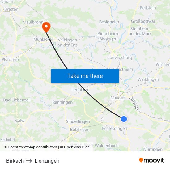 Birkach to Lienzingen map