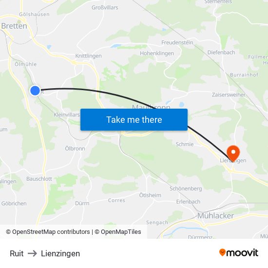 Ruit to Lienzingen map