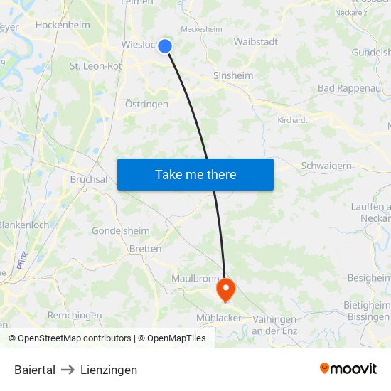 Baiertal to Lienzingen map