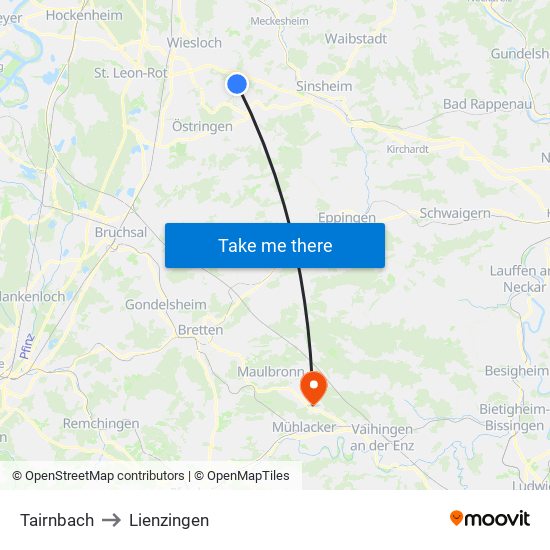 Tairnbach to Lienzingen map