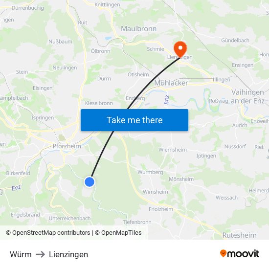 Würm to Lienzingen map