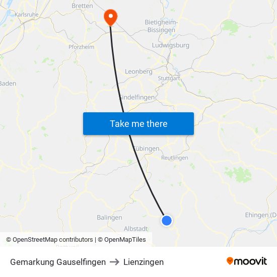 Gemarkung Gauselfingen to Lienzingen map