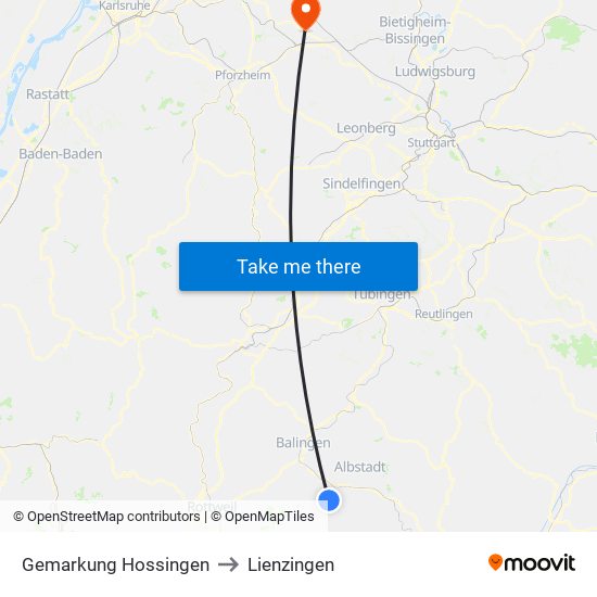 Gemarkung Hossingen to Lienzingen map