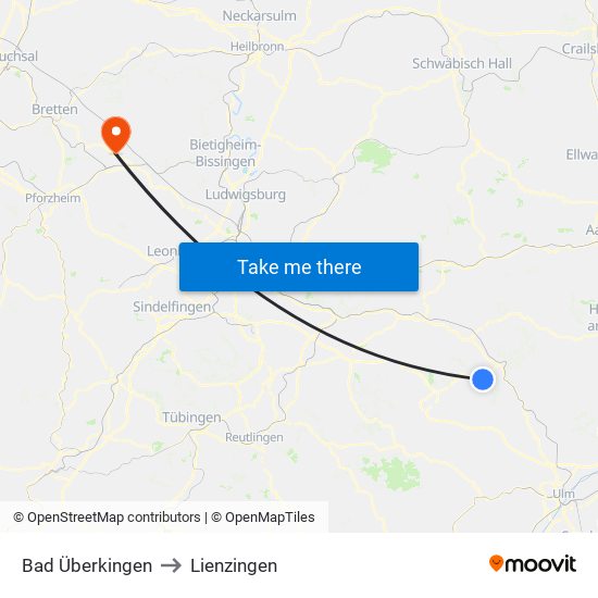 Bad Überkingen to Lienzingen map