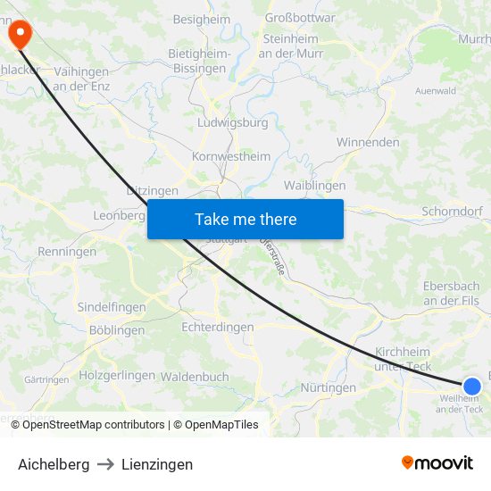 Aichelberg to Lienzingen map