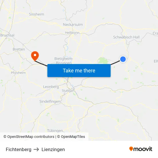Fichtenberg to Lienzingen map
