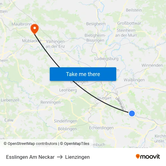Esslingen Am Neckar to Lienzingen map