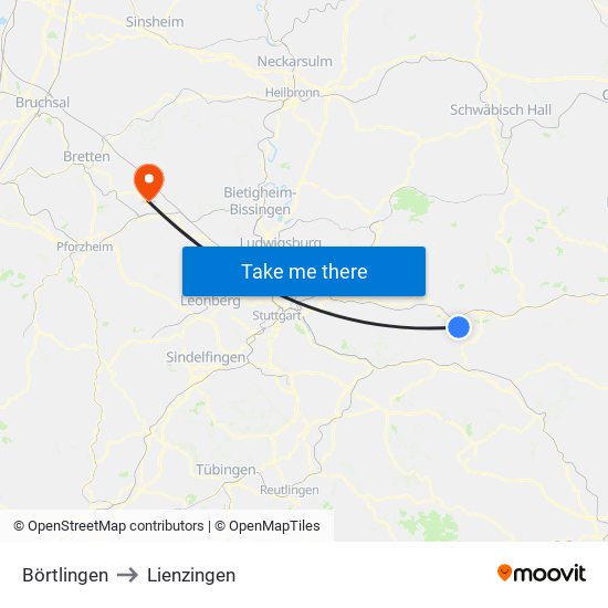 Börtlingen to Lienzingen map