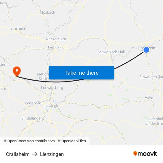 Crailsheim to Lienzingen map