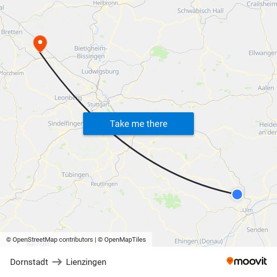 Dornstadt to Lienzingen map