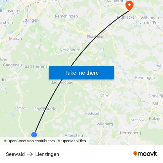 Seewald to Lienzingen map