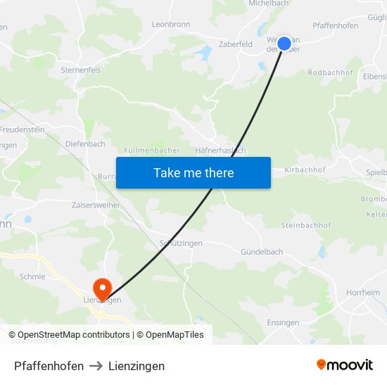 Pfaffenhofen to Lienzingen map