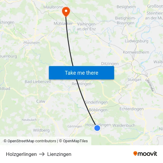 Holzgerlingen to Lienzingen map