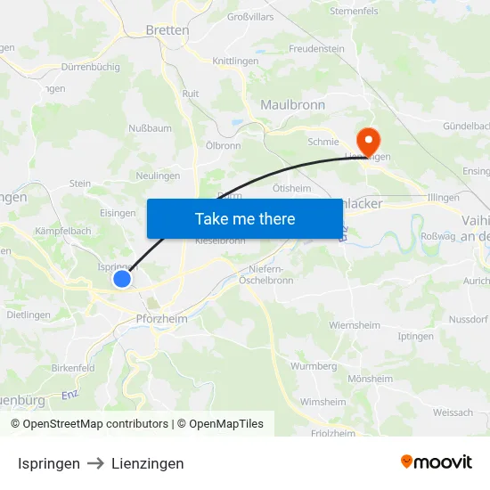 Ispringen to Lienzingen map