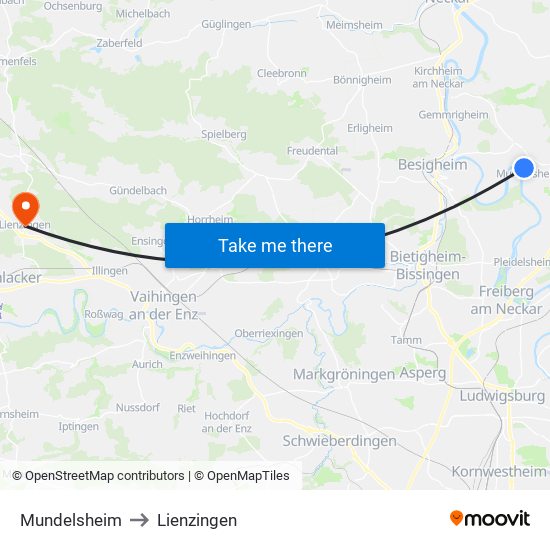 Mundelsheim to Lienzingen map