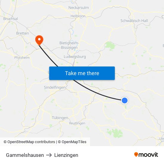 Gammelshausen to Lienzingen map