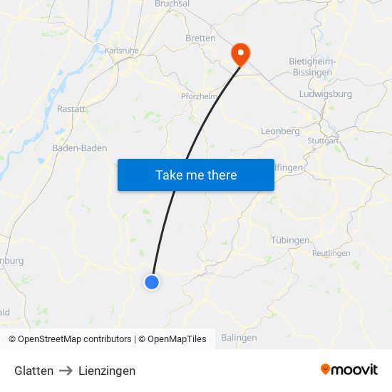 Glatten to Lienzingen map