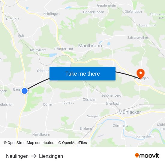 Neulingen to Lienzingen map