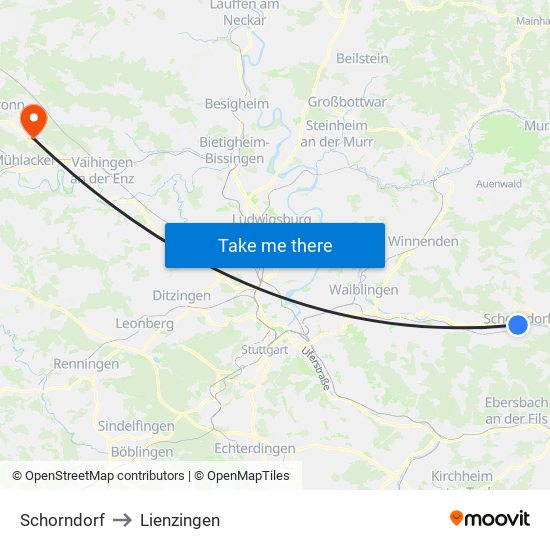 Schorndorf to Lienzingen map