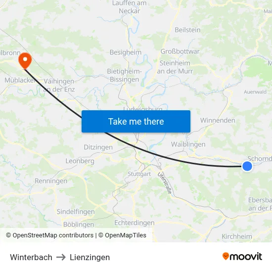 Winterbach to Lienzingen map