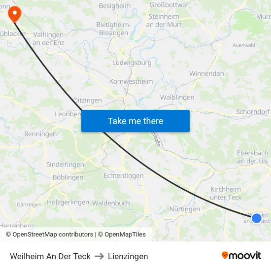 Weilheim An Der Teck to Lienzingen map