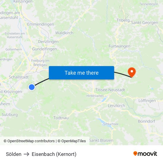 Sölden to Eisenbach (Kernort) map