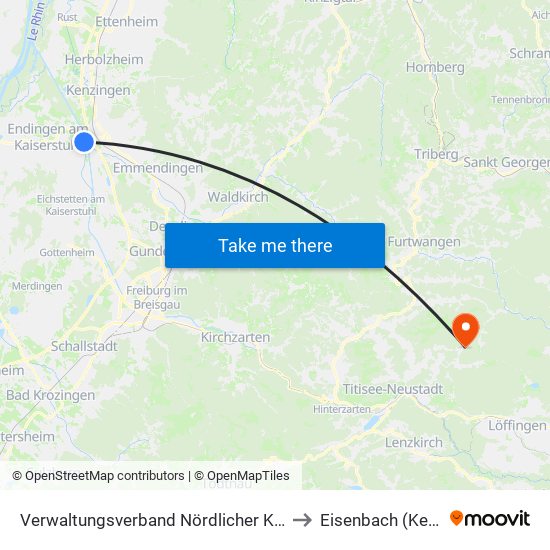 Verwaltungsverband Nördlicher Kaiserstuhl to Eisenbach (Kernort) map